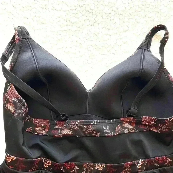Swim By Cacique Black/Floral Tummy Control Deep V Tankini Swimming Suit Size 16 - Picture 10 of 12